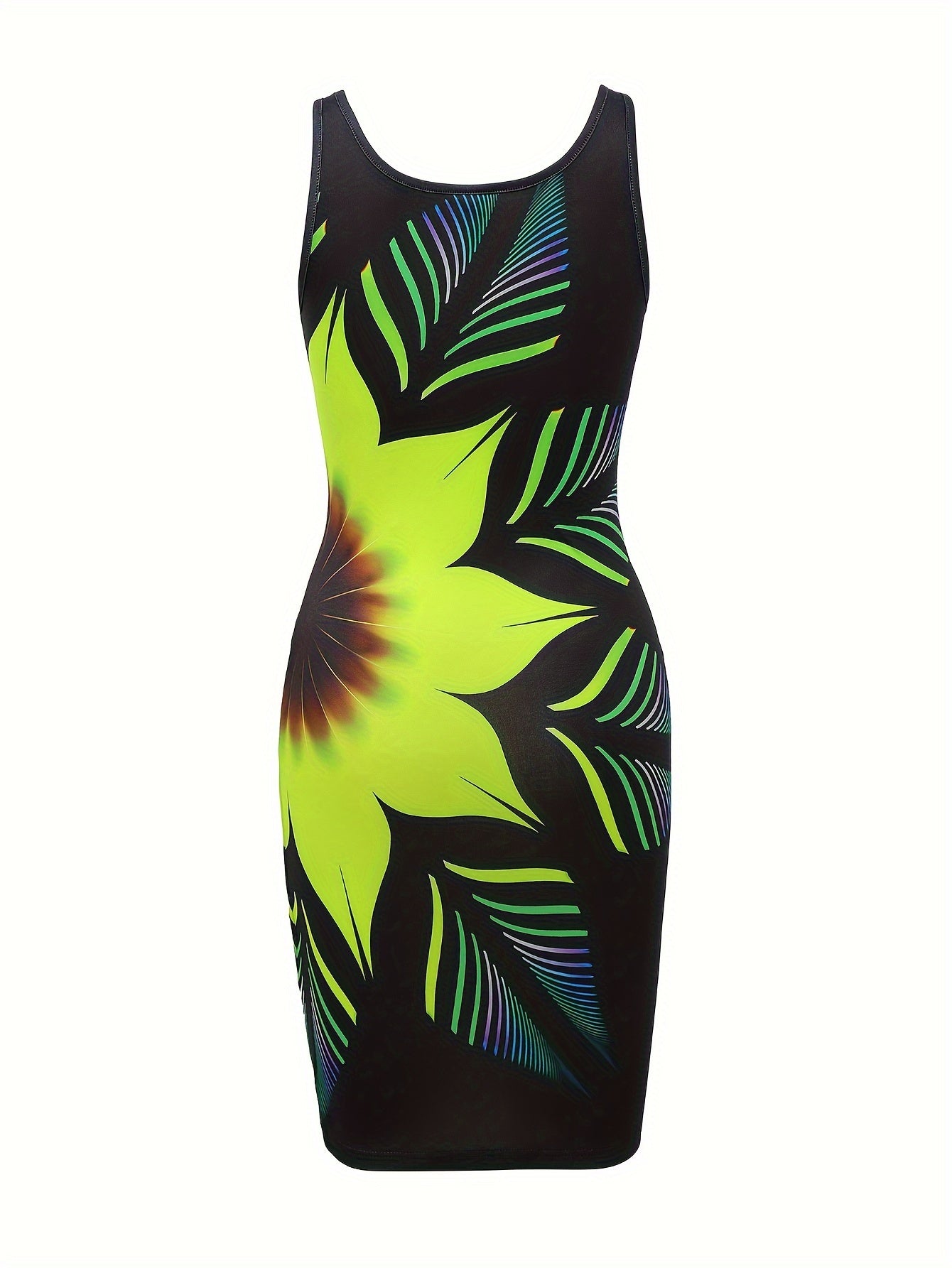 Chic Floral Print Tank Dress - Sexy Sleeveless Scoop Neckline, Figure-Sculpting Bodycon Fit - Perfect Summer Dress for Women