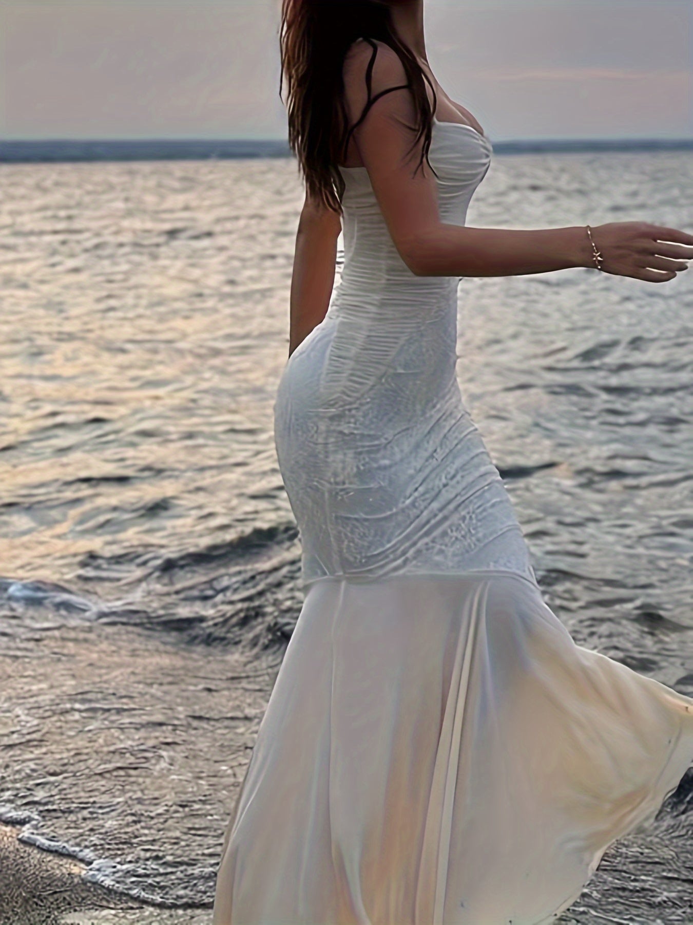 Fish Tail Suspender V-neck Sleeveless Lace Patchwork Chest Wrapped Spring And Summer Dress