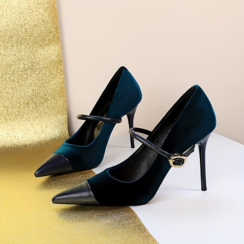 Women's Solid Color Stiletto Heels, Elegant Point Toe Dress Pumps, Fashion Buckle Strap Party Heels