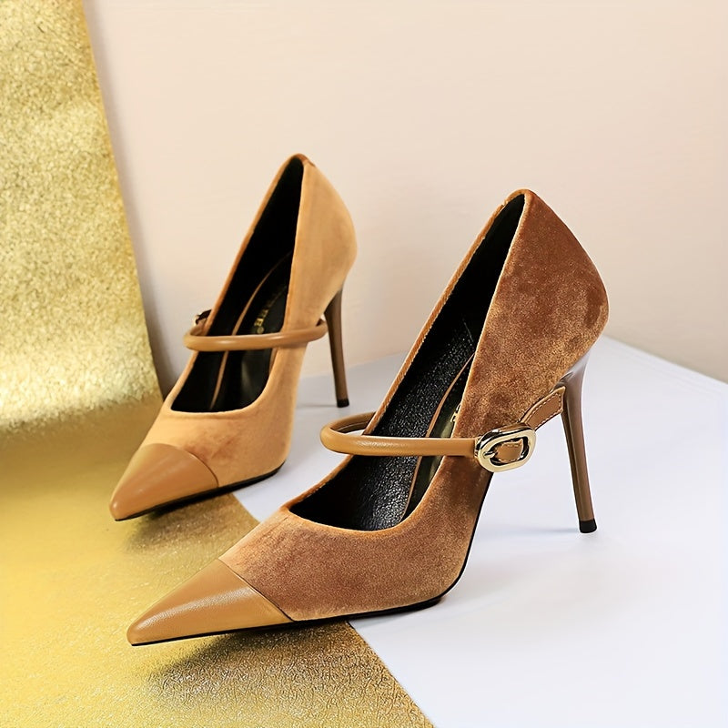 Women's Solid Color Stiletto Heels, Elegant Point Toe Dress Pumps, Fashion Buckle Strap Party Heels