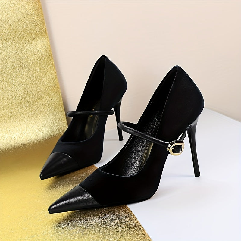 Women's Solid Color Stiletto Heels, Elegant Point Toe Dress Pumps, Fashion Buckle Strap Party Heels