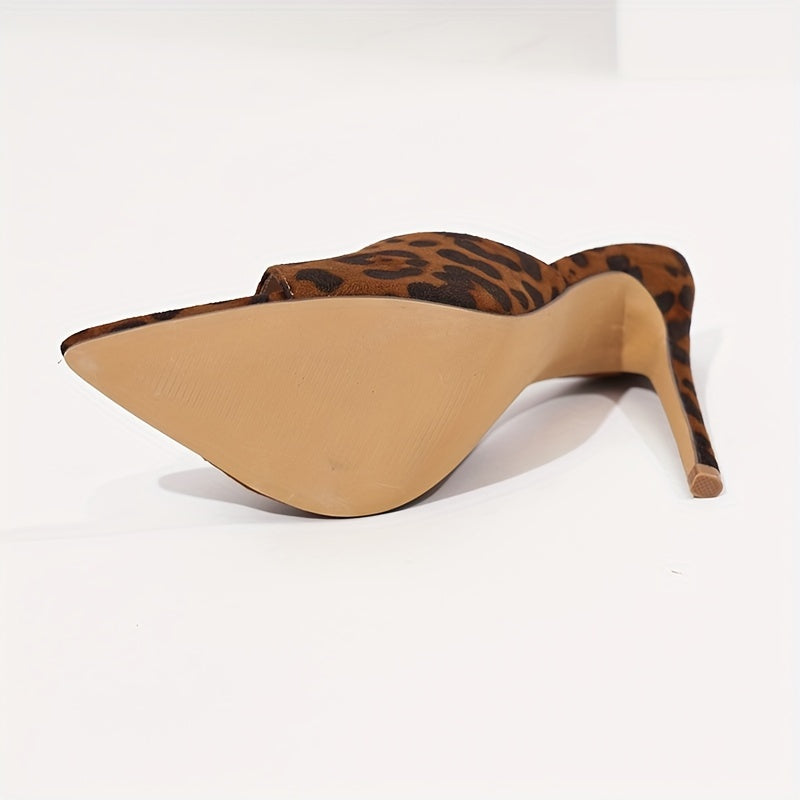 Chic Leopard Print Stiletto Sandals for Women - Sexy Pointed Toe, Slip-On High Heels with Slingback Design, Summer Fashion