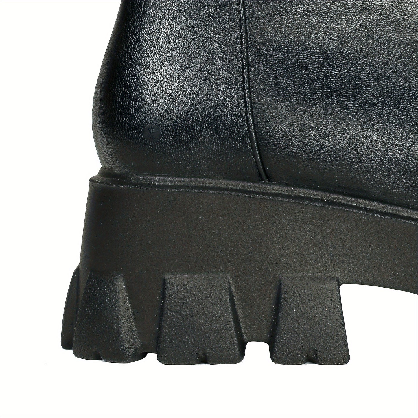 Women's Black Knee High Boots, Laces Up Eyelets Round Toe Long Boots, Sawtooth Sole Flat Heels Shoes