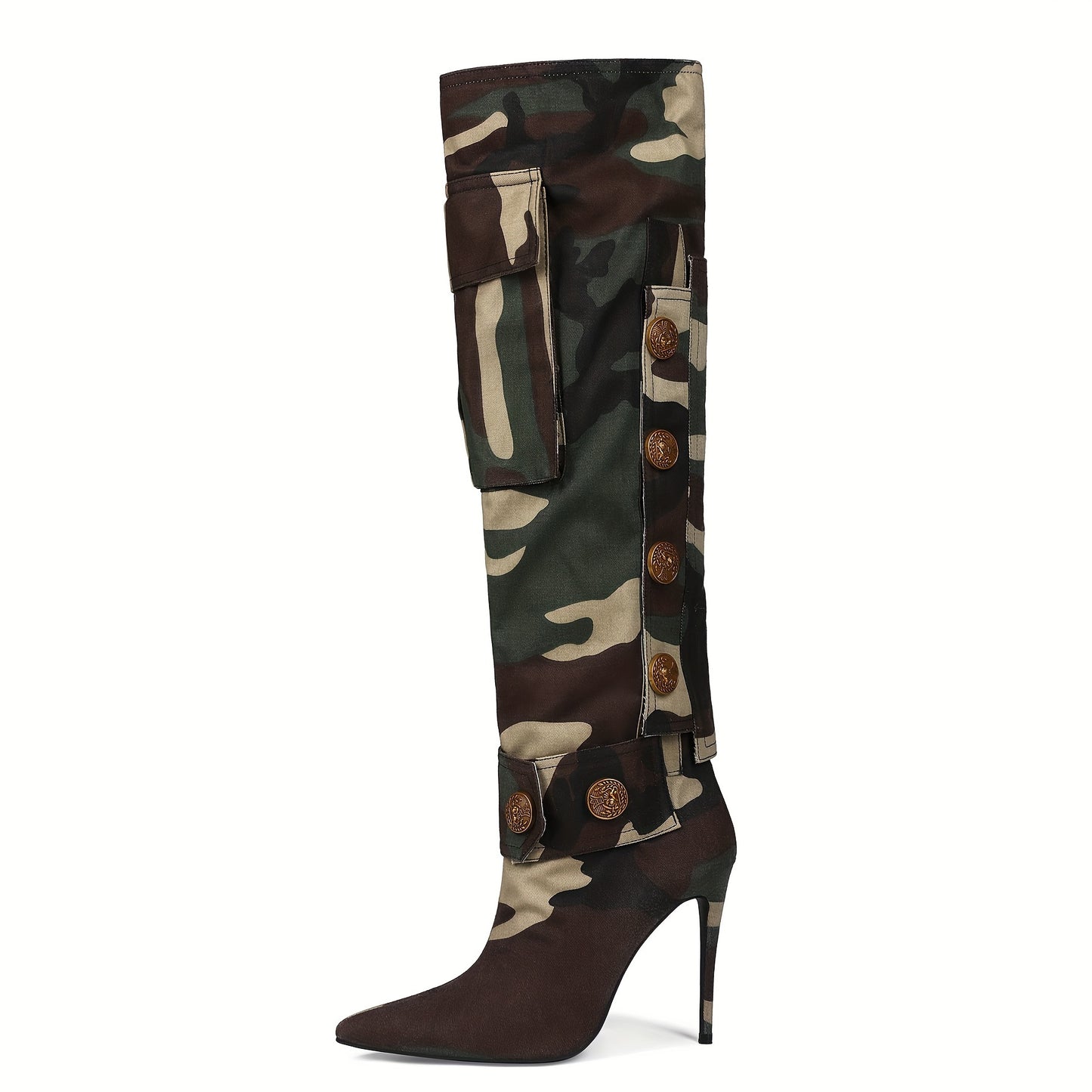 Women Tried Knee-high Boots Pointed High Heels Asymmetrical Camouflage Willow Nails Fashion Locomotive Sexy Banquet Stilettos Mandarin Duck Shoes
