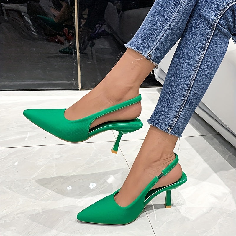 Women's Solid Color Stiletto Heeled Sandals, Elegant Pointed Toe Ankle Strap Heels, Fashion Slingback Pumps