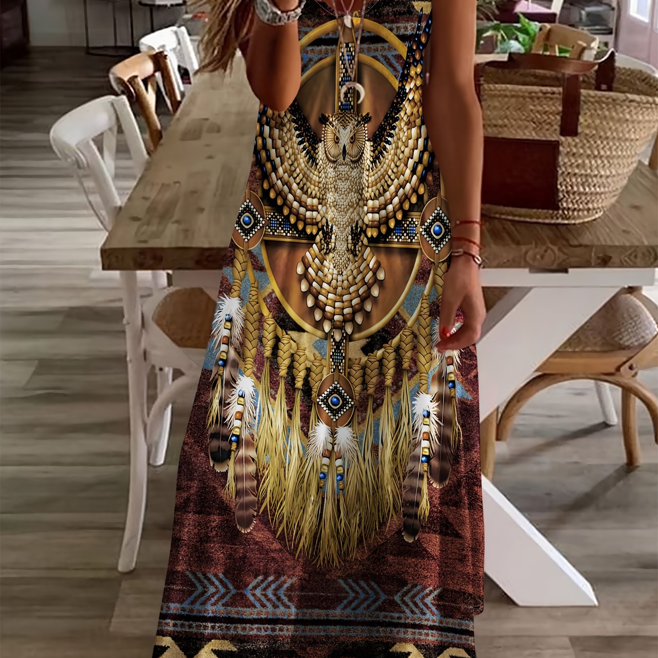 Bohemian Tribal Print V-neck Summer Dress - Lightweight & Stylish - Perfect for Vacations & Casual Wear - Womens Fashion