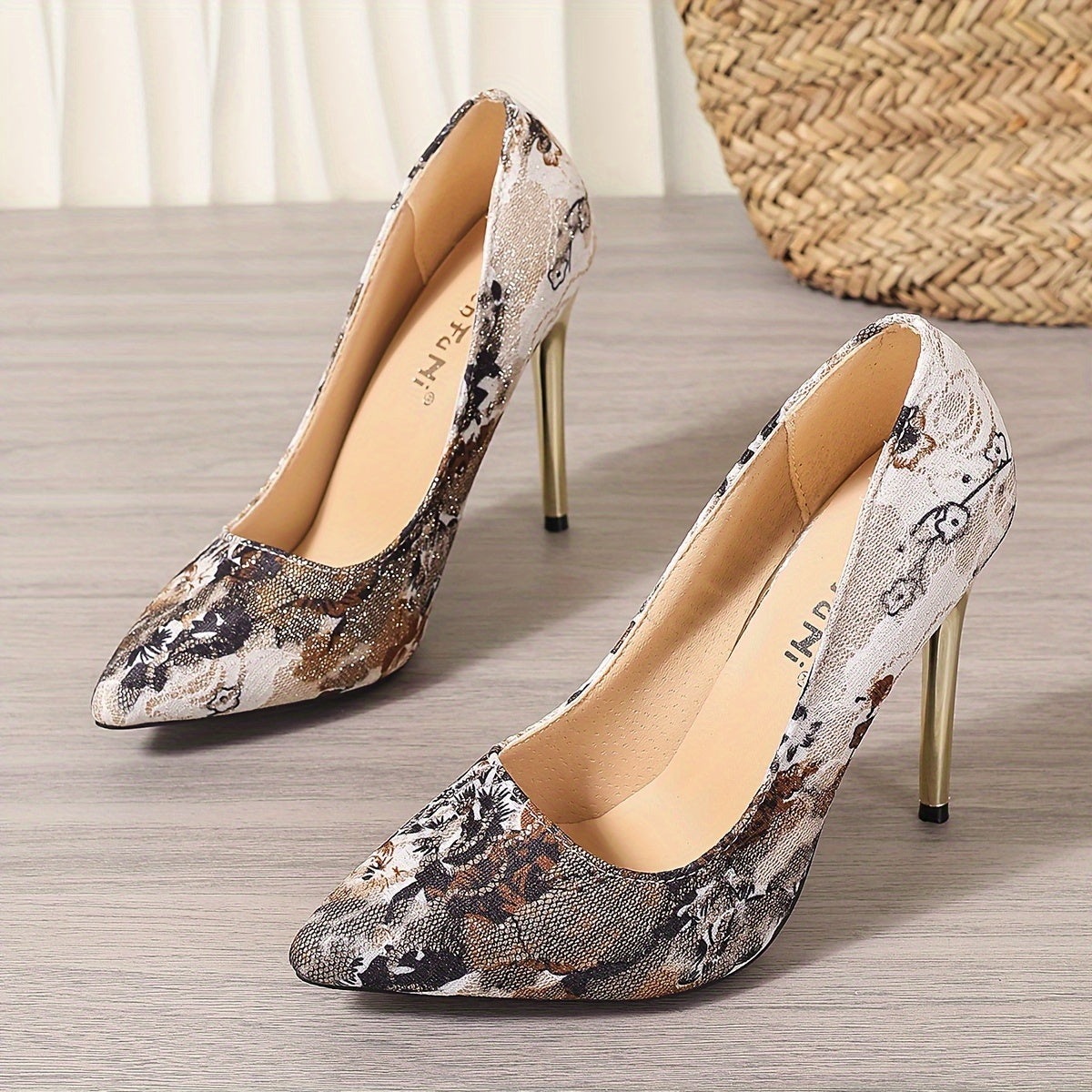 Elegant Floral Embroidered Stiletto Pumps - Lightweight Pointed Toe Dress Heels with Sequins, Fabric Upper & Rubber Sole - All Season Comfort Footwear for Women - Perfect for Parties & Weddings