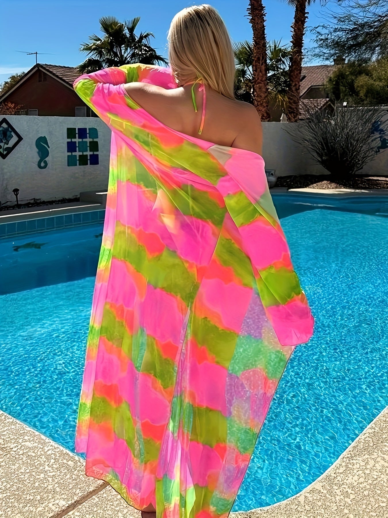 Chic Tie-Dye Bikini Set for Women - V-Neck, High Stretch, Non-Transparent Swimwear with Matching Cover-Up Skirt