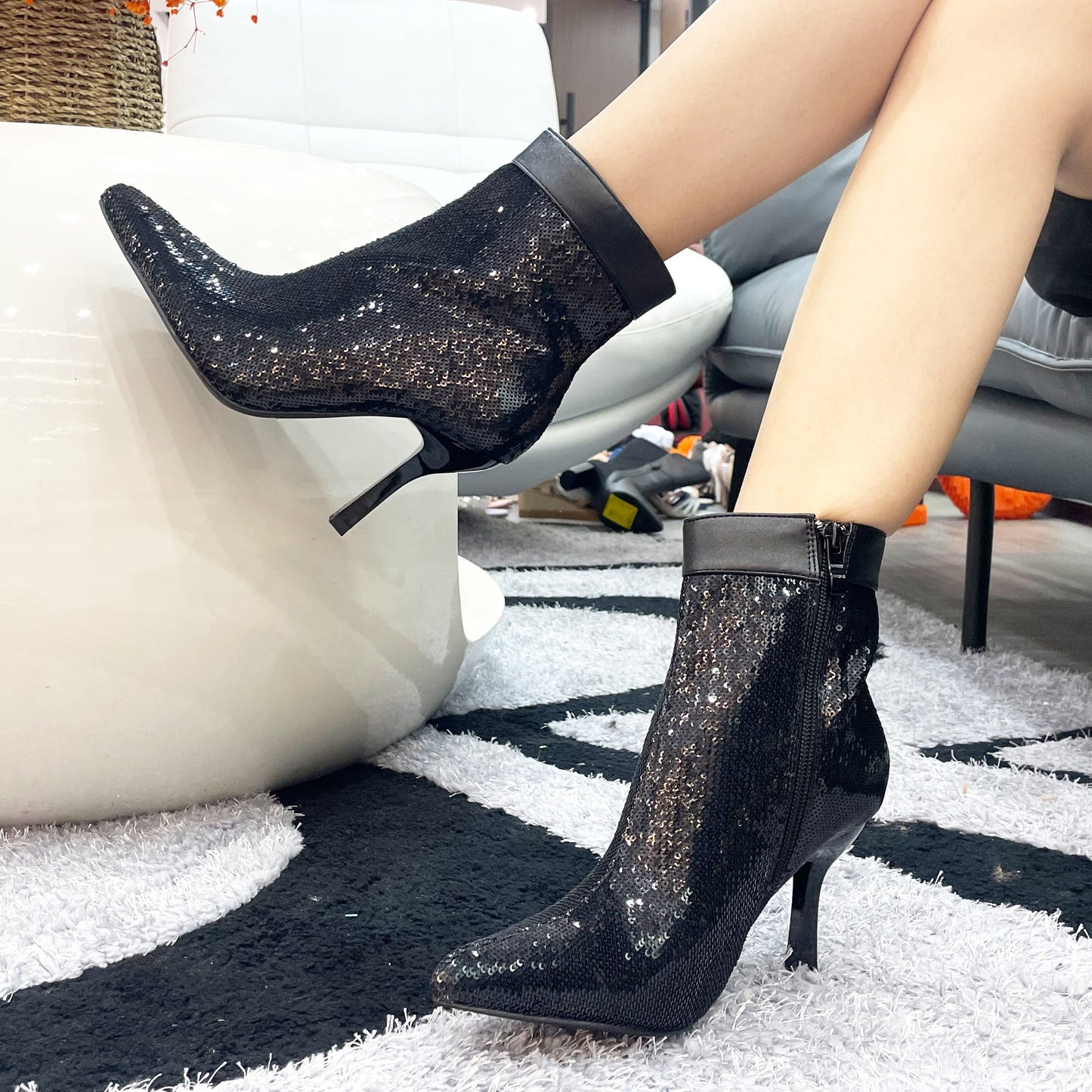 Rhinestone Cowboy Boots Sparkly Ankle Cowgirl Booties For Women Pointed Toe Side Zipper Western Glitter Mid Calf Short Fashion Boots With Diamond Stiletto Heels For Party Wedding Casual