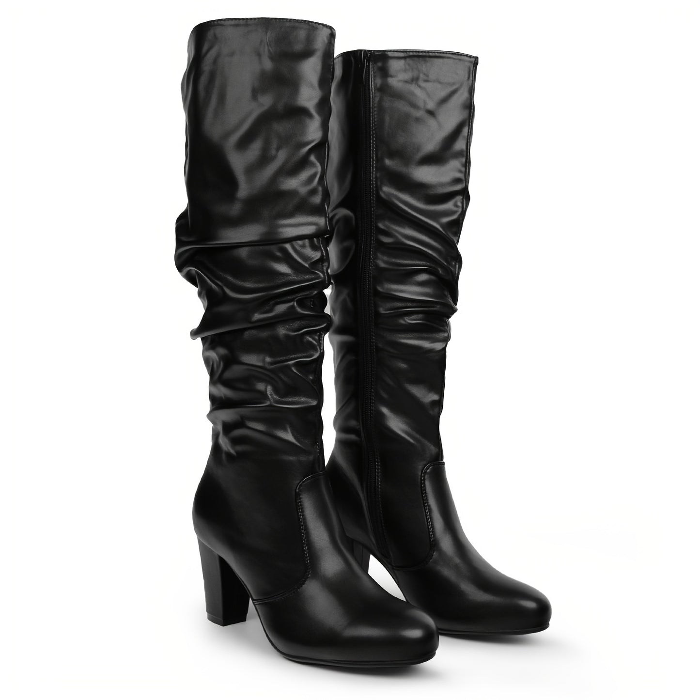 Women's Black White Fall High-heel Thigh High Boots Chunky Heels Side Zip Knee High Boots Winter Boots Women's Boots Elegant Boots, Wedding Season Bridesmaids Shoes Halloween Christmas Clearance Fall Big Sale