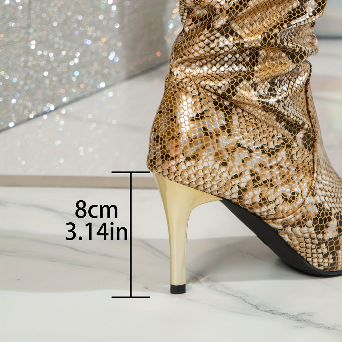 Chic Women's Snakeskin Print Stiletto Boots - Fashionable Slip-On High Heels with Comfortable Microfiber Lining, Rubber Sole for All Seasons