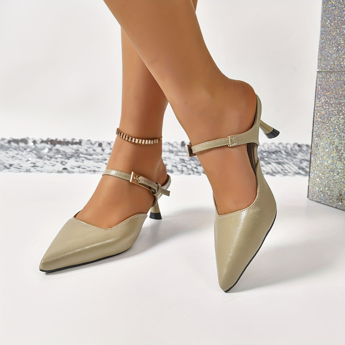 Women'S Minimalist Pointed Toe High Heel Shoes - Lightweight, Synthetic, Flared Heel, All-Season Fashion, Hand Washable, Stylish Office Footwear, Office Footwear | Minimalist Style | Lightweight Heels