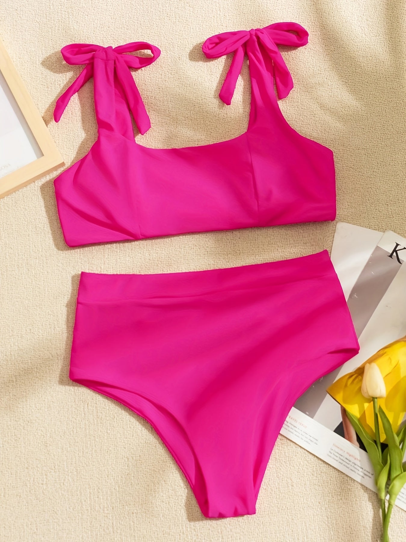 Chic Bowknot Scoop Neck Bikini Set - High Waist, Stretchy & Comfy 2 Piece Swimsuit - Ultra-Feminine Swimwear for Women