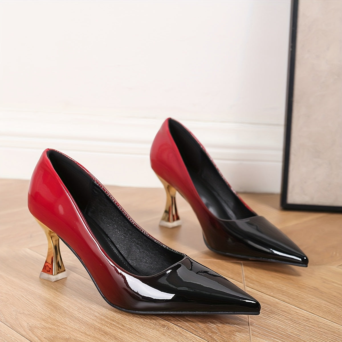 Wine Red High Heels - Zhejiang Trendy Pointed Toe Pumps with French Heel, Comfortable All-Season Fashion Shoes, Solid Color, Man-Made Materials, Rubber Sole