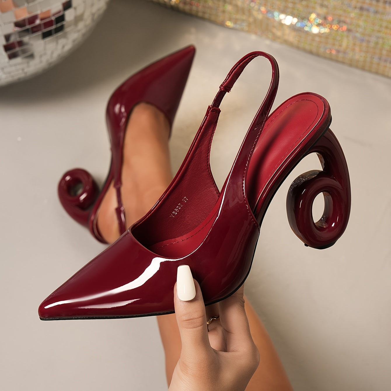Women's Black Pointed-Toe High Heel Sandals with Red Sole, Chunky Heel Fashion Shoes for Spring & Summer, Comfortable Slip-On Design, Glossy Finish, Elegant Party Wear, Comfortable Heels | Stylish Slipons | Glossy Finish Sand