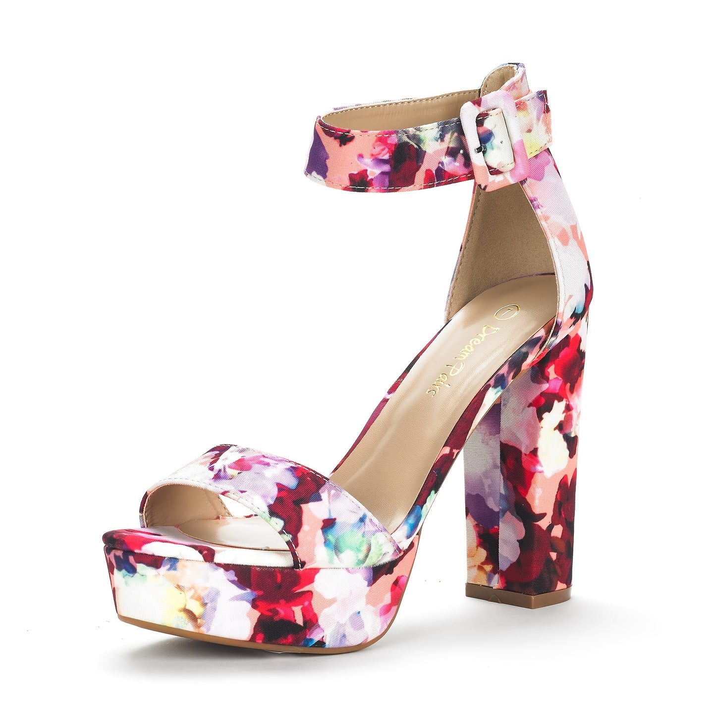 Women's Floral Print High Heel Sandals with Ankle Strap – Elegant Thick Heel Platform Pumps for Parties, Open Toe Design, Fabric Upper & TPR Sole, Hand Wash or Dry Clean, Elegant Sandals | Floral High Heels | Fabric Upper S