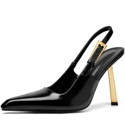 Womens Glamorous Slingback Stiletto Sandals - Fashionable Pointed Toe with Secure Buckle Strap - Comfortable High Heels for All-Match Style - Perfect Party & Banquet Dress Shoes