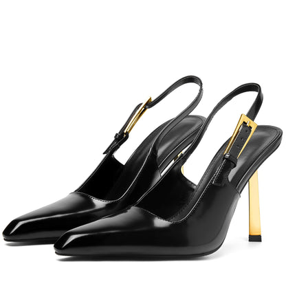 Womens Glamorous Slingback Stiletto Sandals - Fashionable Pointed Toe with Secure Buckle Strap - Comfortable High Heels for All-Match Style - Perfect Party & Banquet Dress Shoes