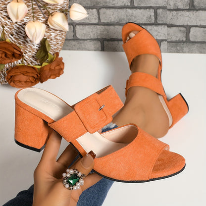 [Trendy High Heels] Comfortable Trendy Women's High Heels - New Style Solid Color Peep-Toe - Fashionable Versatile Chunky Heel Outdoor Buckle