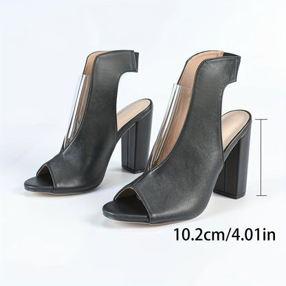 [Chic Appeal, High Heels] Chic Appeal Women's Fashion Black High Heels - Block Heel, Peep Toe, Ankle Strap, Faux Cover Dress Pumps with Glittery Accents for Parties and Events