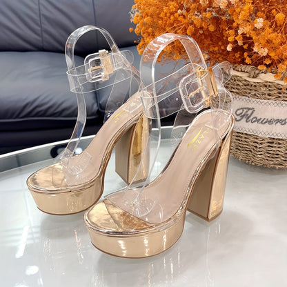 Women'S Sandals Clear Slingback Heels Open Toe Shoes For Party Wedding