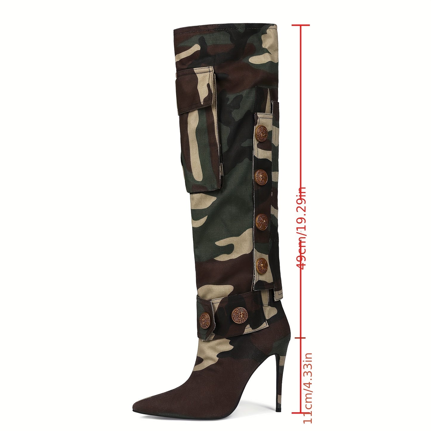 Women Tried Knee-high Boots Pointed High Heels Asymmetrical Camouflage Willow Nails Fashion Locomotive Sexy Banquet Stilettos Mandarin Duck Shoes