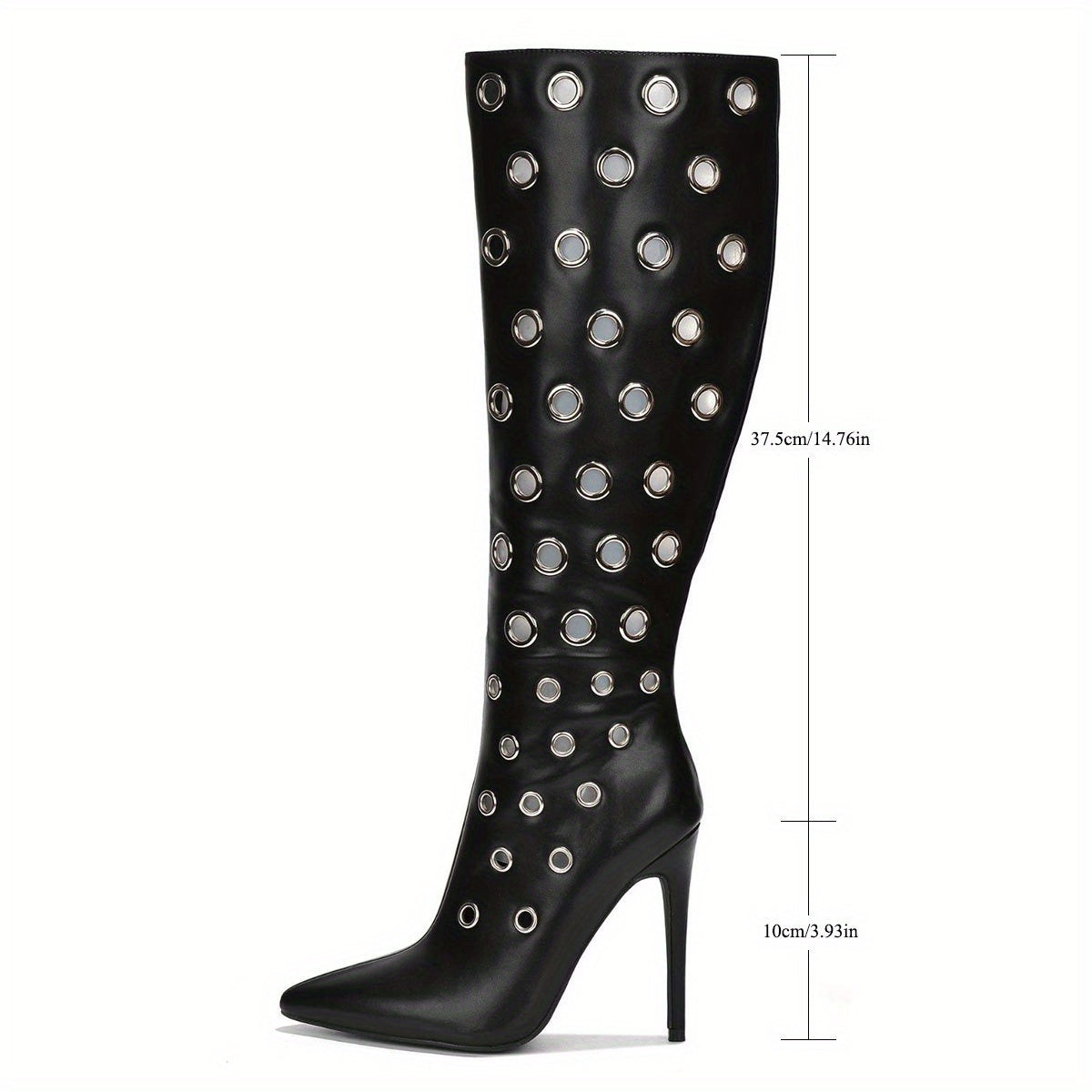 Stiletto high heels, knee high boots with holes