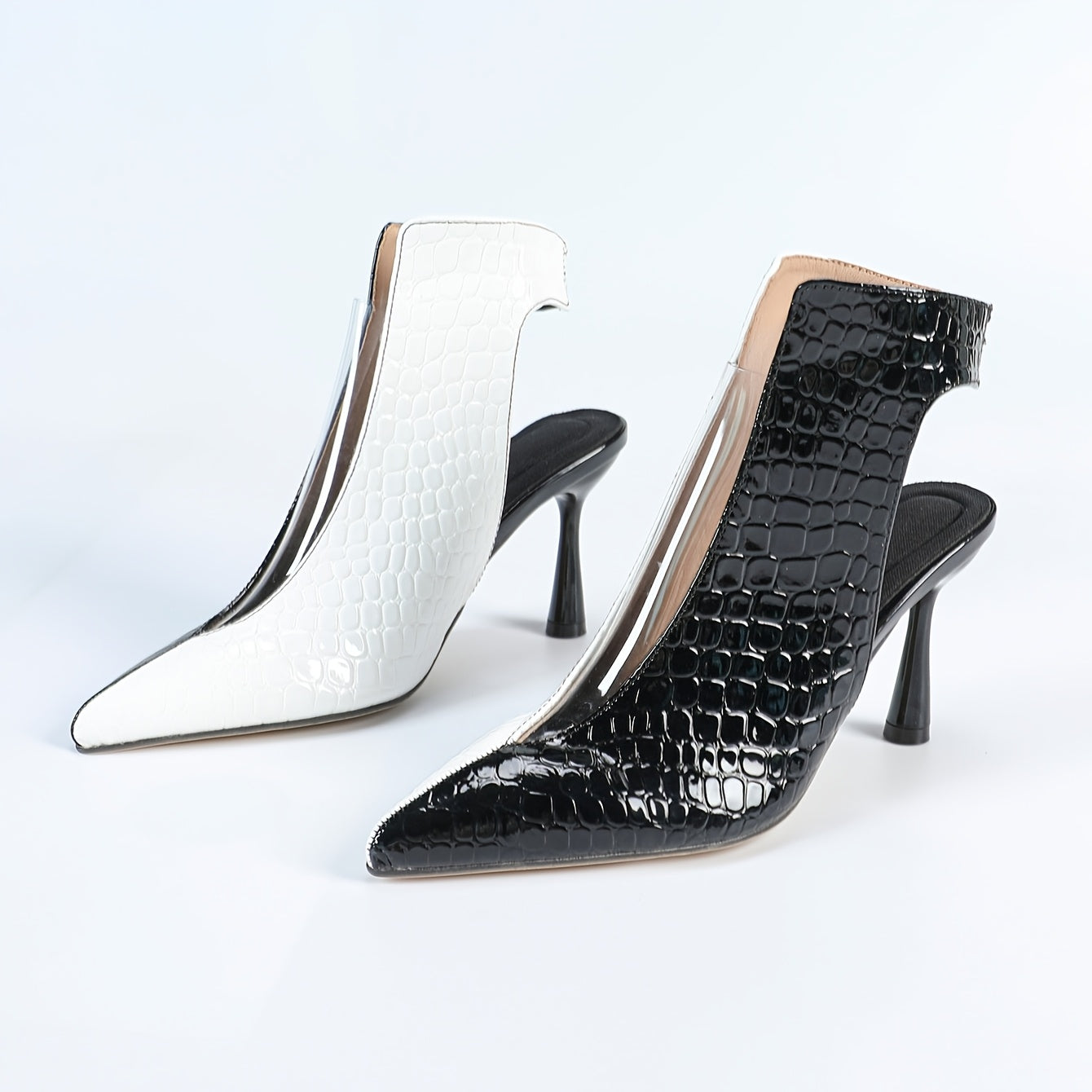 Women'S Fashion Two-Tone Stiletto Heels, Pointed Toe Slip-On Pumps, Ultrahigh Heel, Man-Made Upper/Inner, PVC Sole, Superfine Fiber Insole