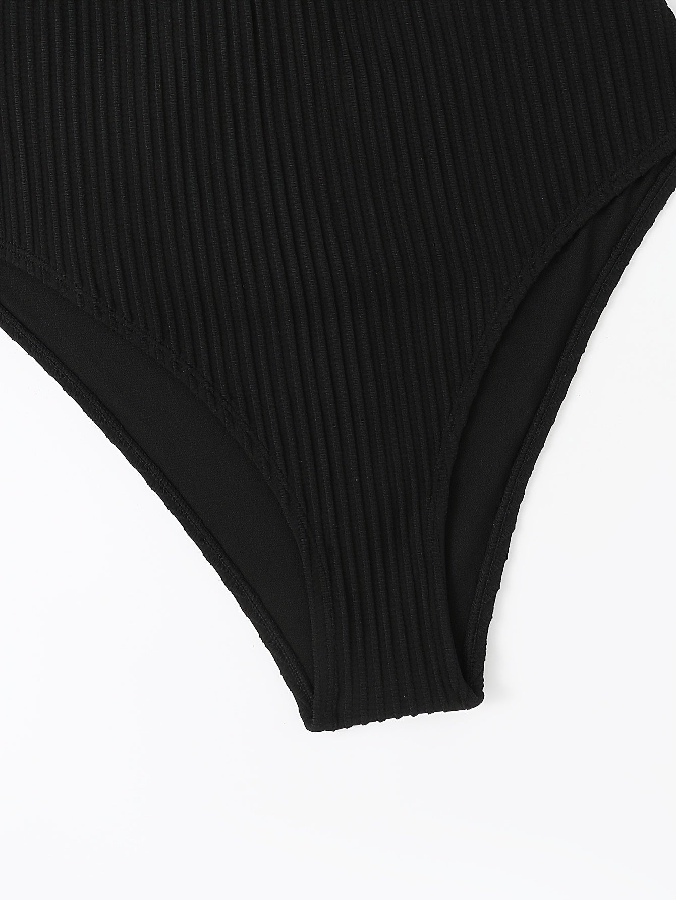 White Off the Shoulder One Piece Swimsuit - High Cut, Hollow Out, High Stretch, Sexy Polyester Knit Fabric - Solid Color, No Printing, Sheer-Free, Womens Swimwear & Clothing