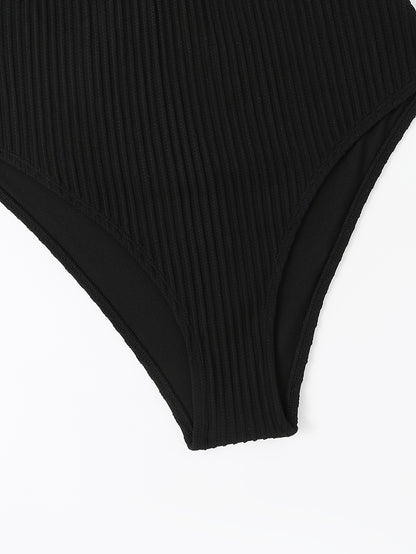 White Off the Shoulder One Piece Swimsuit - High Cut, Hollow Out, High Stretch, Sexy Polyester Knit Fabric - Solid Color, No Printing, Sheer-Free, Womens Swimwear & Clothing