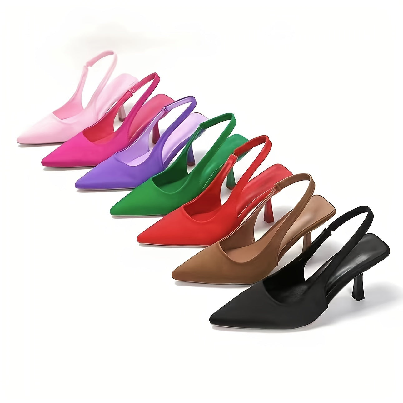 Women's Solid Color Stiletto Heeled Sandals, Elegant Pointed Toe Ankle Strap Heels, Fashion Slingback Pumps