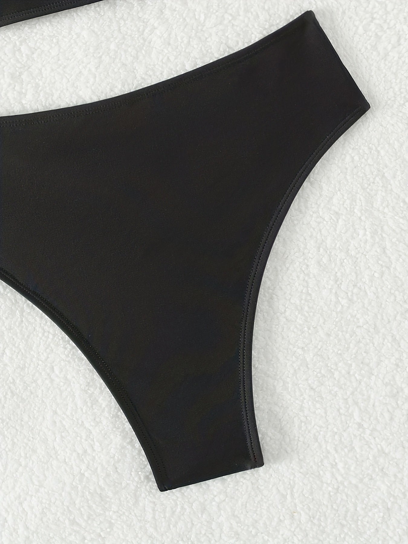 2-Piece Criss Cross Tie Back Bikini Set - Chic Hollow Out Design, Stretchy Solid Black - Comfortable Beachwear for Women