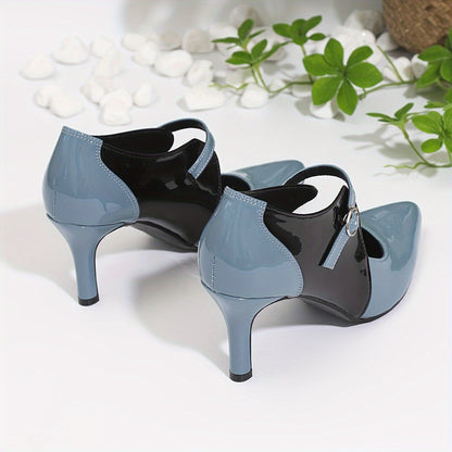 Women'S Fashion Mary Jane High Heels, Two-Tone Pointed Toe, Buckle Detail, Lightweight, All-Season, TPU Sole, Faux Upper and Lining, No Print, High Stiletto Heel