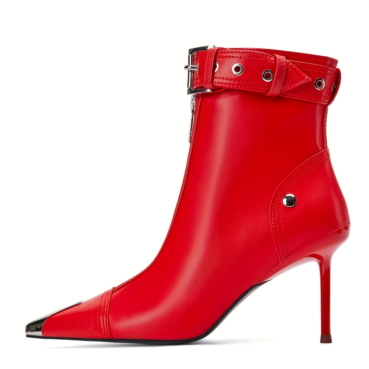 Fashion Womens Ankle Boots Metal Pointed Toe Stiletto Heel Boots Sexy Buckle Strap Boots Nightclub Dress High Heels Boots Women
