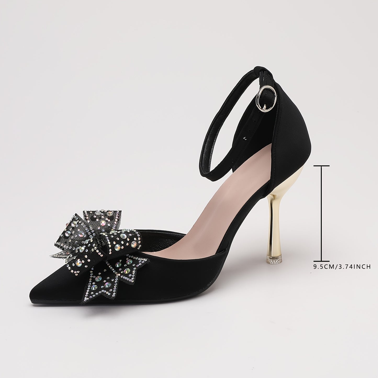 [Fabric Upper Faux Cover Heels] Elegant High Heels with Bow Detail - Comfortable, Lightweight, All-Season Pointed Toe Pumps in Solid Color, Fabric Upper, Faux Cover Insole & Lining, TPU Sole, Foreign Trade, Hollow