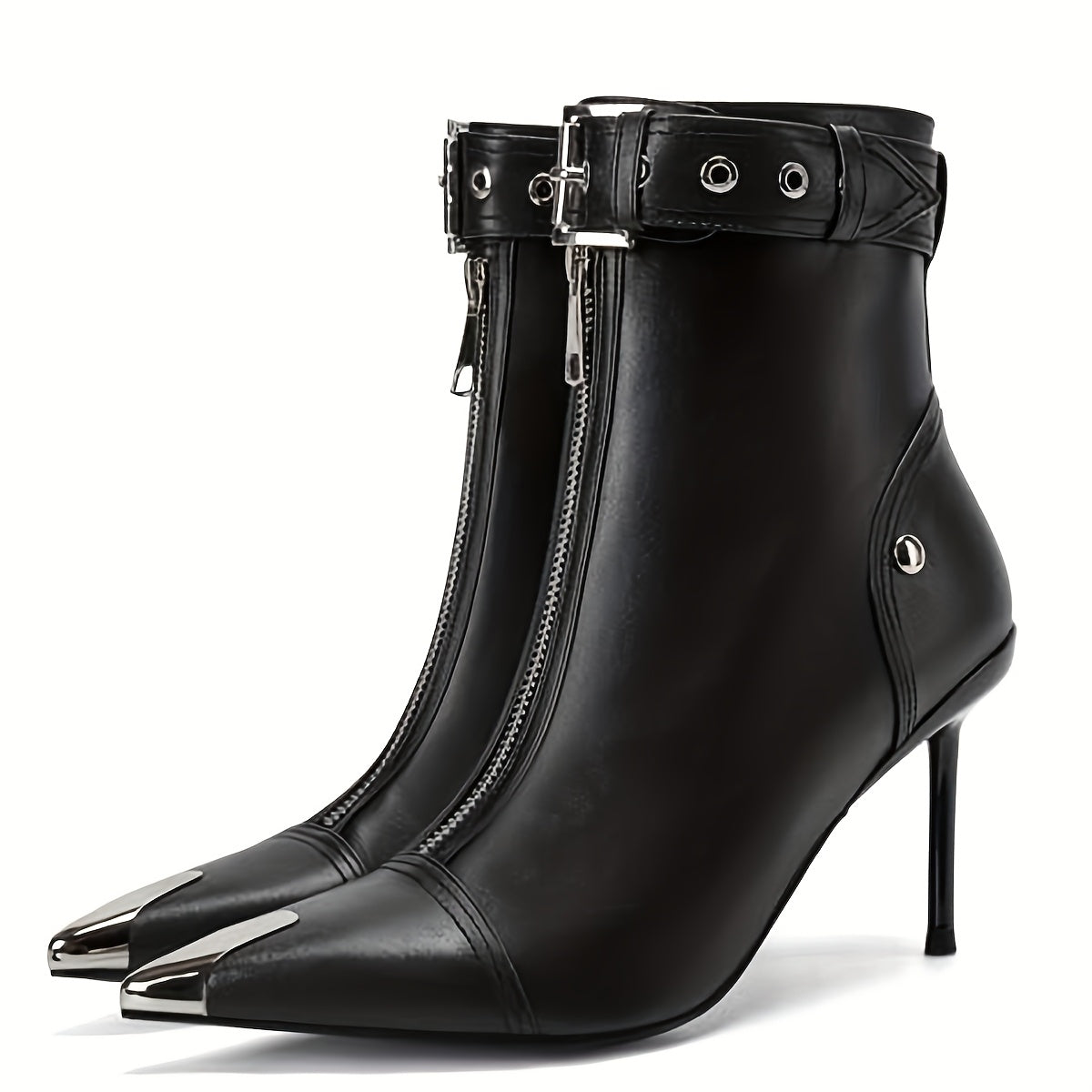Fashion Womens Ankle Boots Metal Pointed Toe Stiletto Heel Boots Sexy Buckle Strap Boots Nightclub Dress High Heels Boots Women