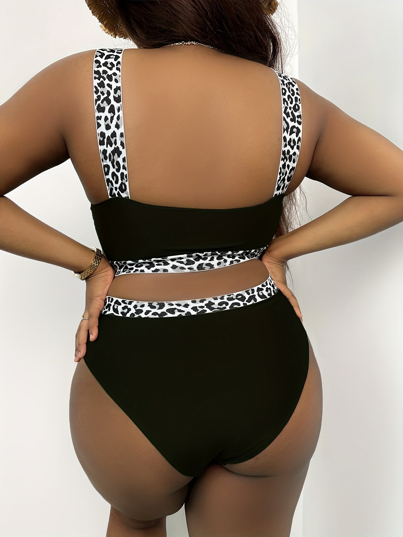 Plus Size Solid Leopard Print Bikini Set