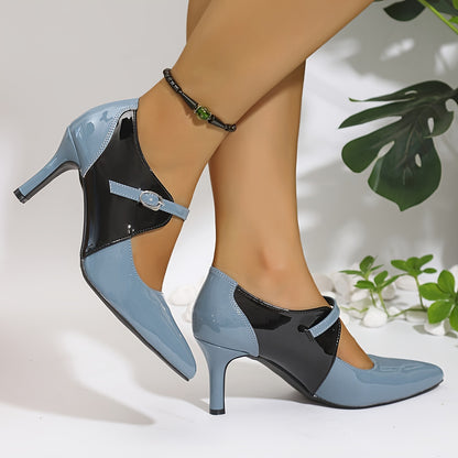 Women'S Fashion Mary Jane High Heels, Two-Tone Pointed Toe, Buckle Detail, Lightweight, All-Season, TPU Sole, Faux Upper and Lining, No Print, High Stiletto Heel