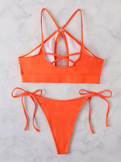 Vibrant Sexy Cut-out Bikini Set - Flattering Two-piece Design, Adjustable Ties, Ultra-Breathable Fabric - Perfect for Sizzling Summer Beachwear and Poolside Fun