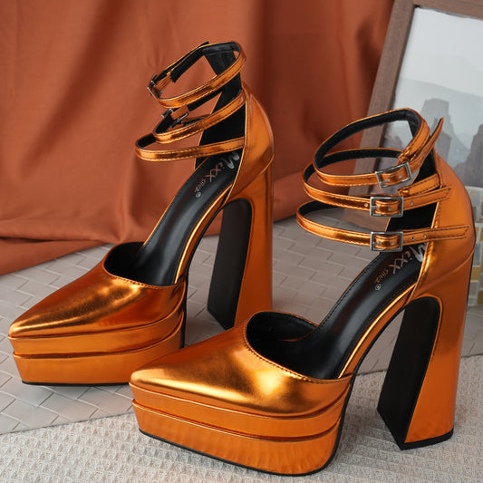 6 Inches Chunky Platform Heels For Women Block High Heels Ankle Buckle Sandals Pumps