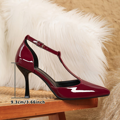 Women'S Sexy Mary-Jane High Heels, Solid Color Pointed Toe Stiletto Pumps, All-Season Lightweight Dress Shoes with Buckle Detail, Man-Made Upper/Inner/Insole, Durable TPU Sole