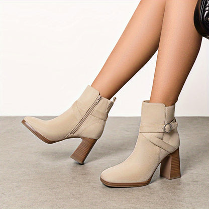 Women's Ankle Boots, Women's Boots, Fashion High Heels Bridesmaid Shoes for Wedding Season, Autumn Winter Boots, Chic Classic And Versatile Style Bootie for Women, High Heel Block Heel, with Side Zipper