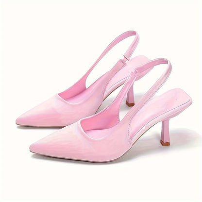 Women's Solid Color Stiletto Heeled Sandals, Elegant Pointed Toe Ankle Strap Heels, Fashion Slingback Pumps
