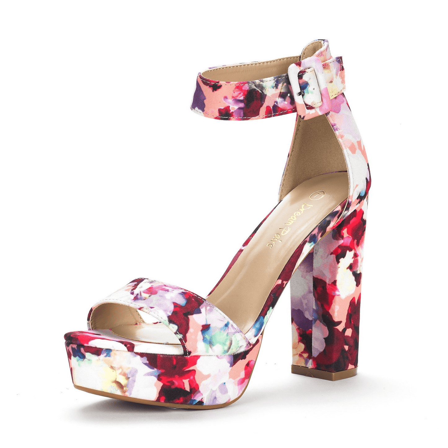 Women's Floral Print High Heel Sandals with Ankle Strap – Elegant Thick Heel Platform Pumps for Parties, Open Toe Design, Fabric Upper & TPR Sole, Hand Wash or Dry Clean, Elegant Sandals | Floral High Heels | Fabric Upper S