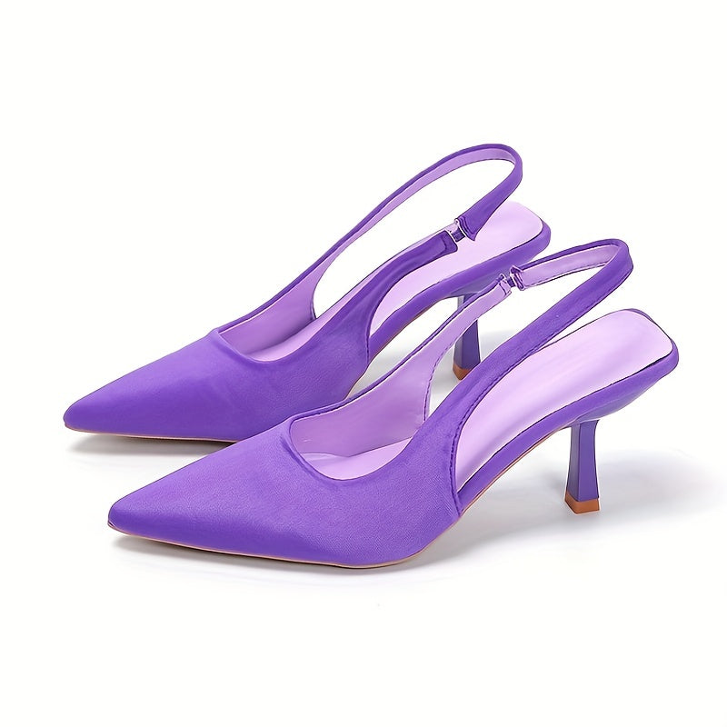Women's Solid Color Stiletto Heeled Sandals, Elegant Pointed Toe Ankle Strap Heels, Fashion Slingback Pumps