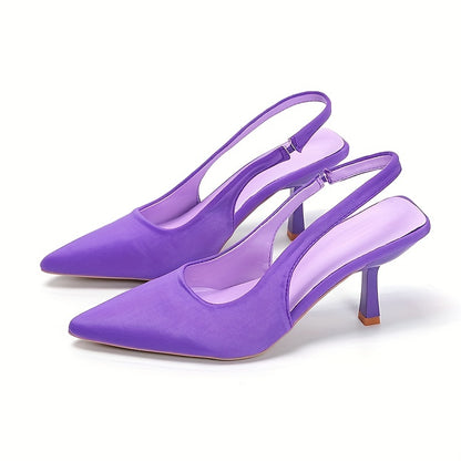 Women's Solid Color Stiletto Heeled Sandals, Elegant Pointed Toe Ankle Strap Heels, Fashion Slingback Pumps