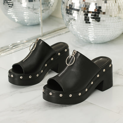 New Thick Sole Sandals Fashion High Heels Women's Headless Half Slippers