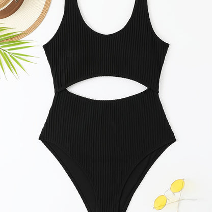 White Off the Shoulder One Piece Swimsuit - High Cut, Hollow Out, High Stretch, Sexy Polyester Knit Fabric - Solid Color, No Printing, Sheer-Free, Womens Swimwear & Clothing