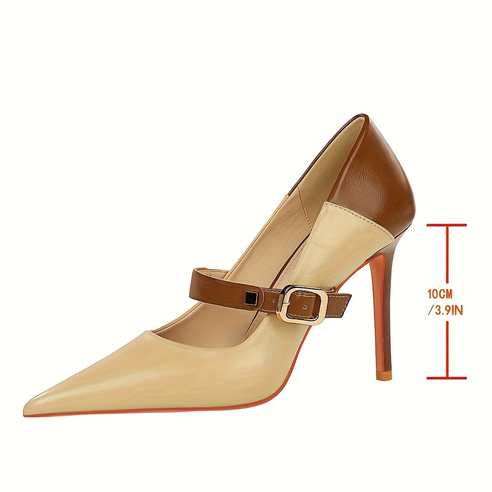 [Two-Tone Stiletto] Elegant Two-Tone Stiletto High Heels for Women | 1 Pair | PU, Rubber Sole | Pointed Toe, Ankle Strap | Versatile Season Footwear | Elegant