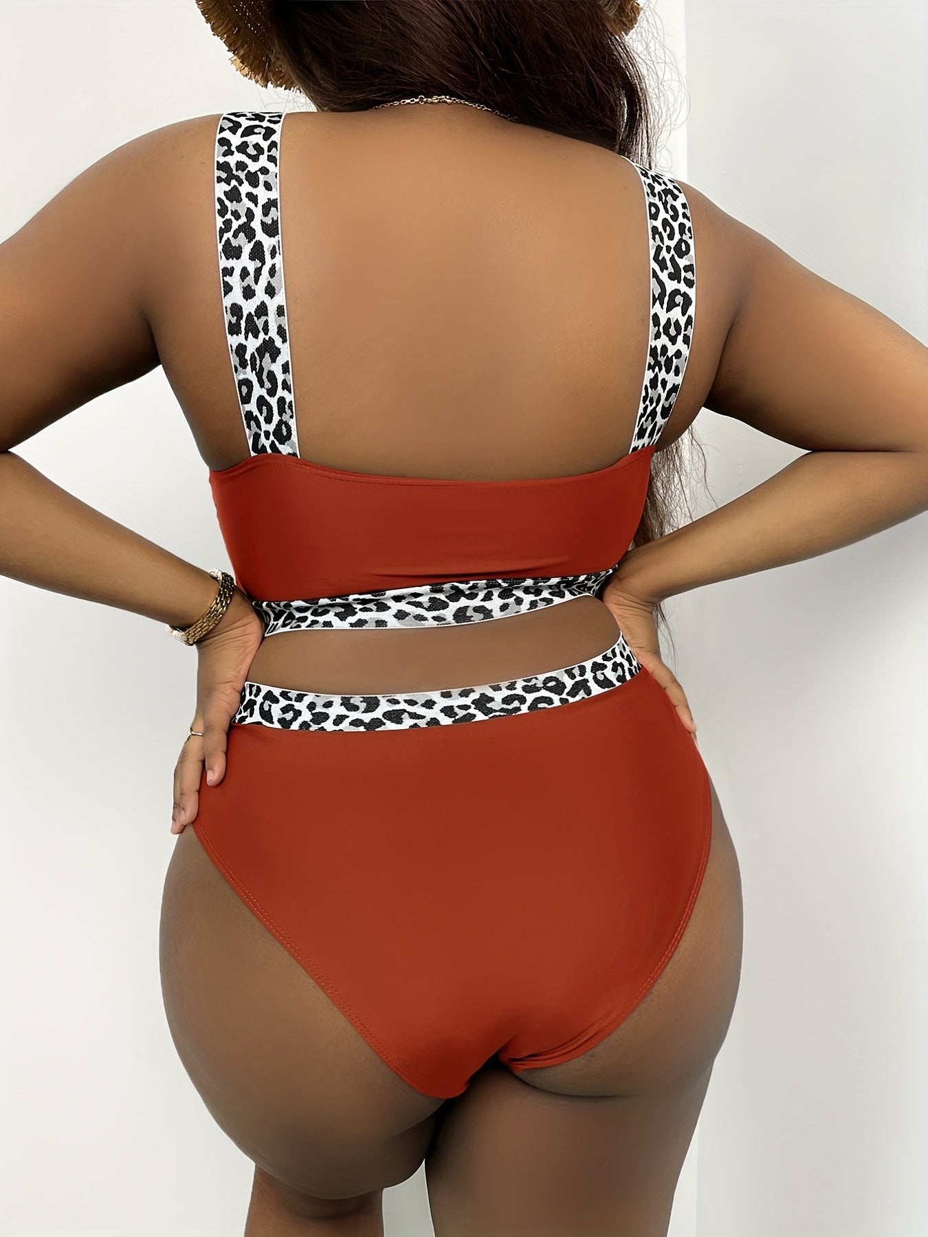 Plus Size Solid Leopard Print Bikini Set